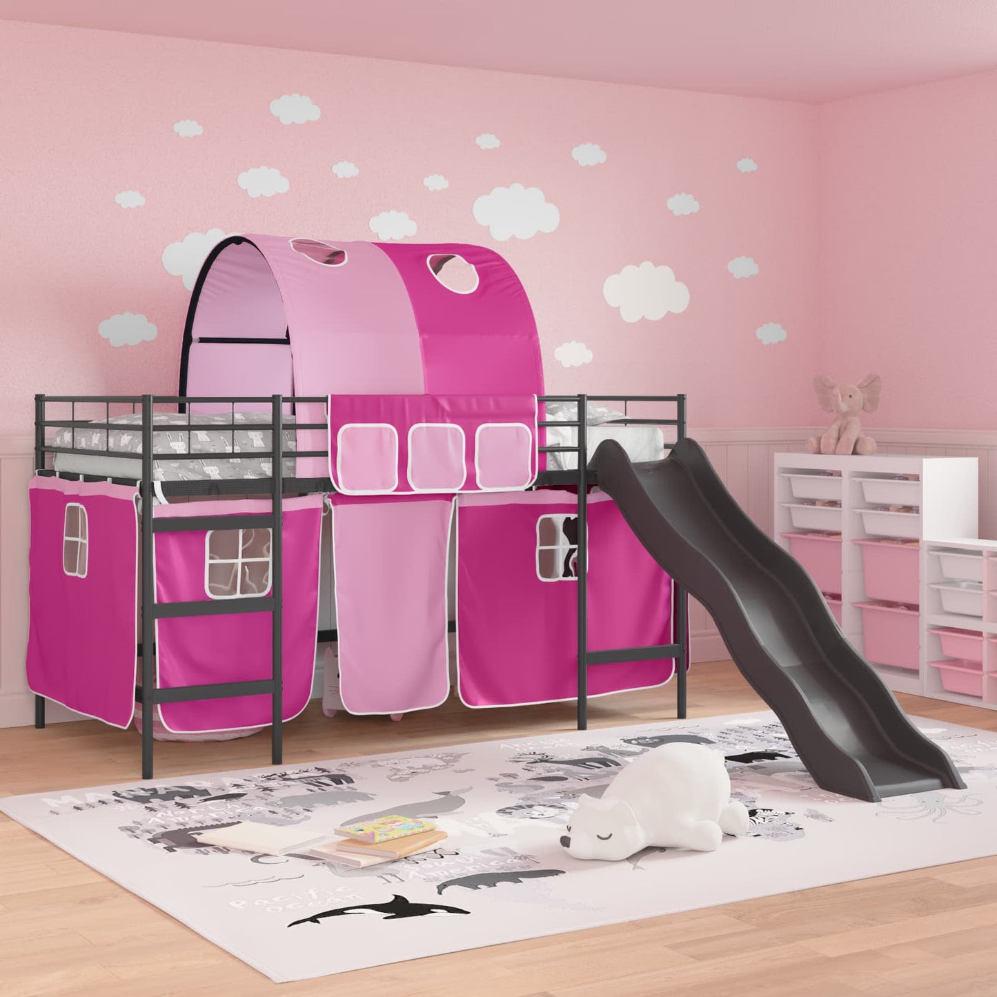 Kids'Loft Bed Frame Black and Pink 100 x 200 cm Metal