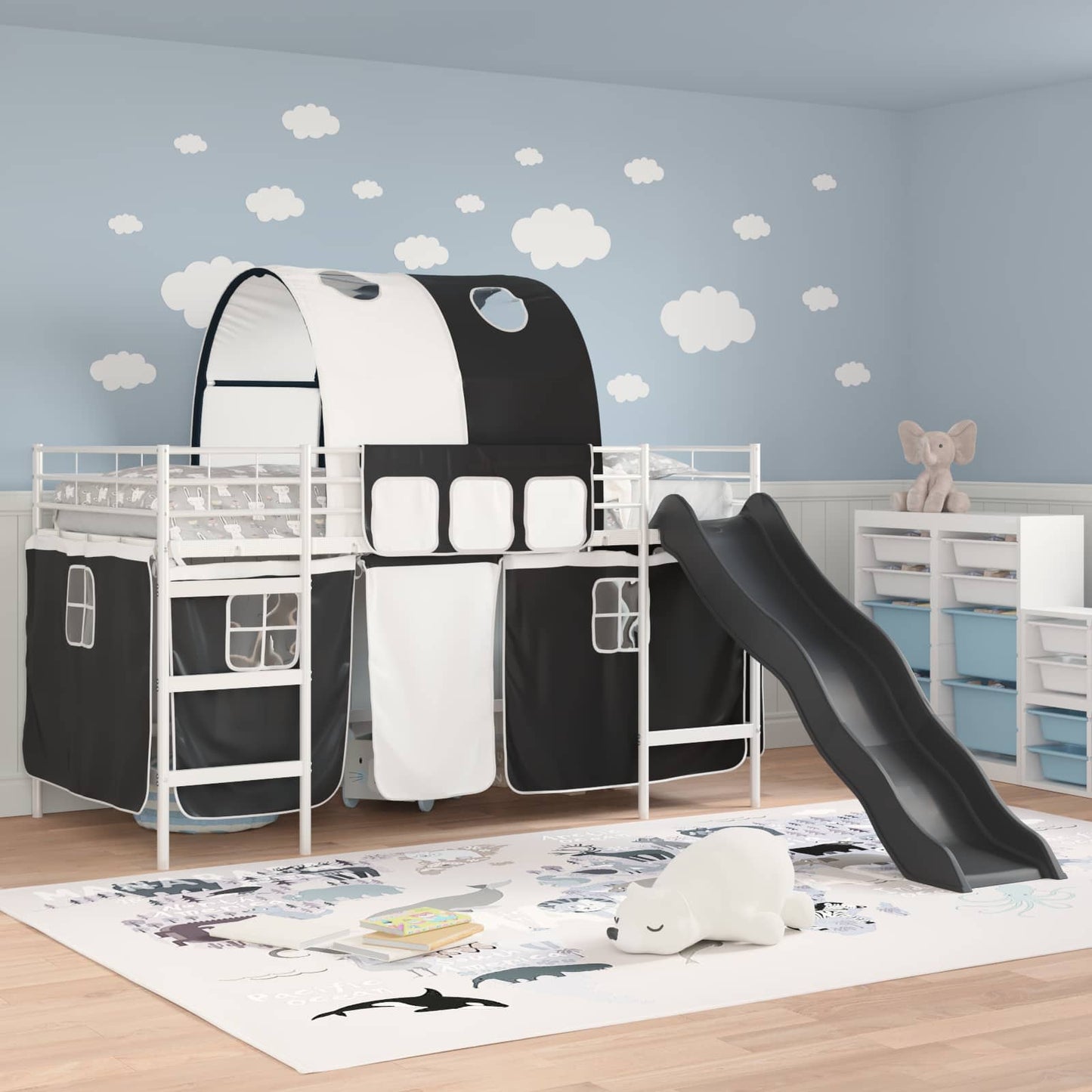 Kids'Loft Bed Frame White and Black 80 x 200 cm Metal