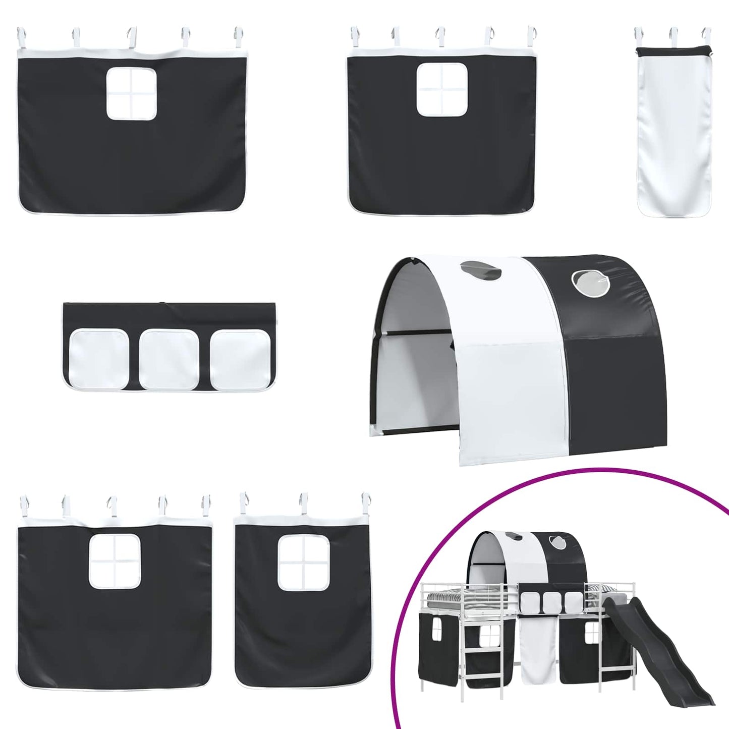 Kids'Loft Bed Frame White and Black 80 x 200 cm Metal