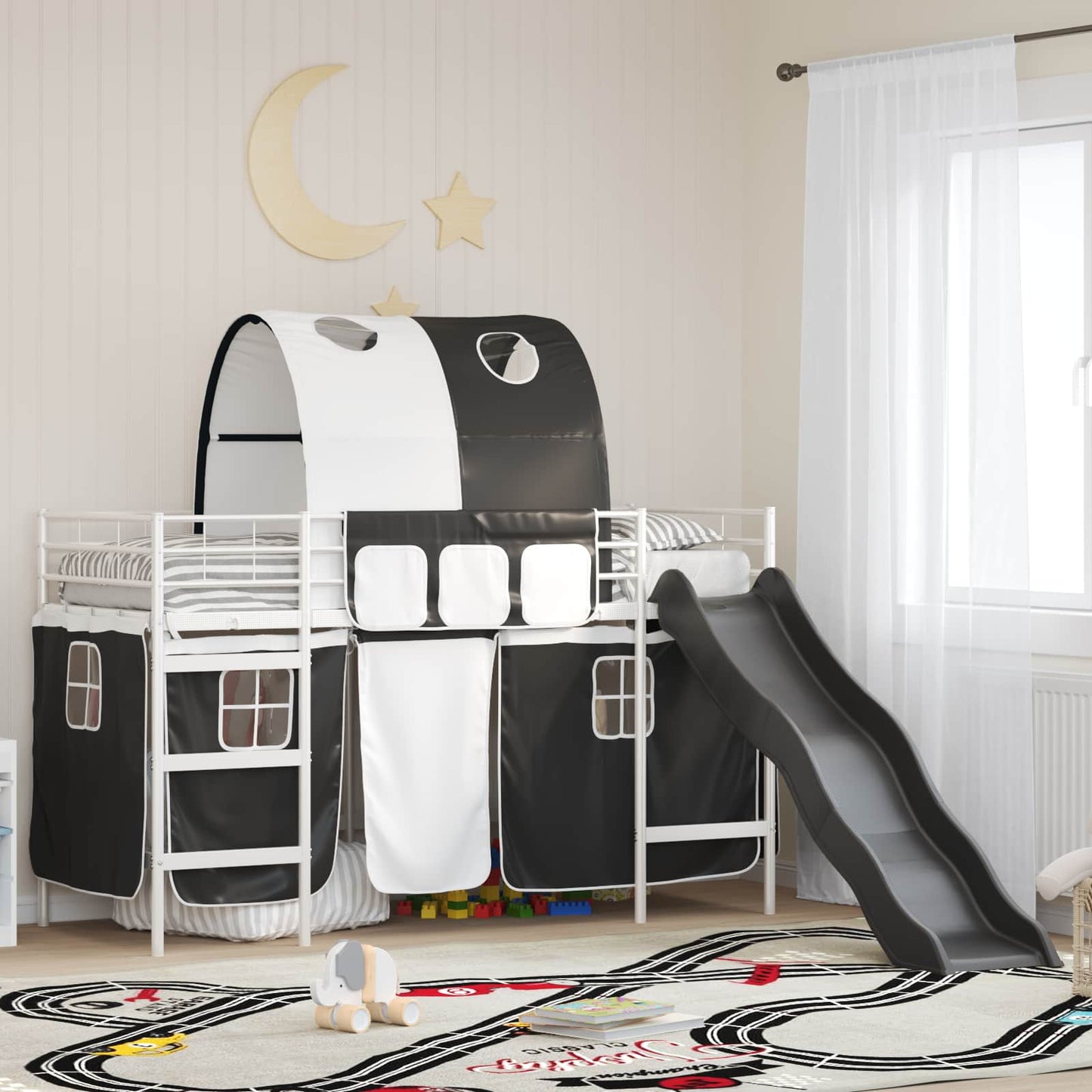 Kids'Loft Bed Frame White and Black 90 x 190 cm Metal