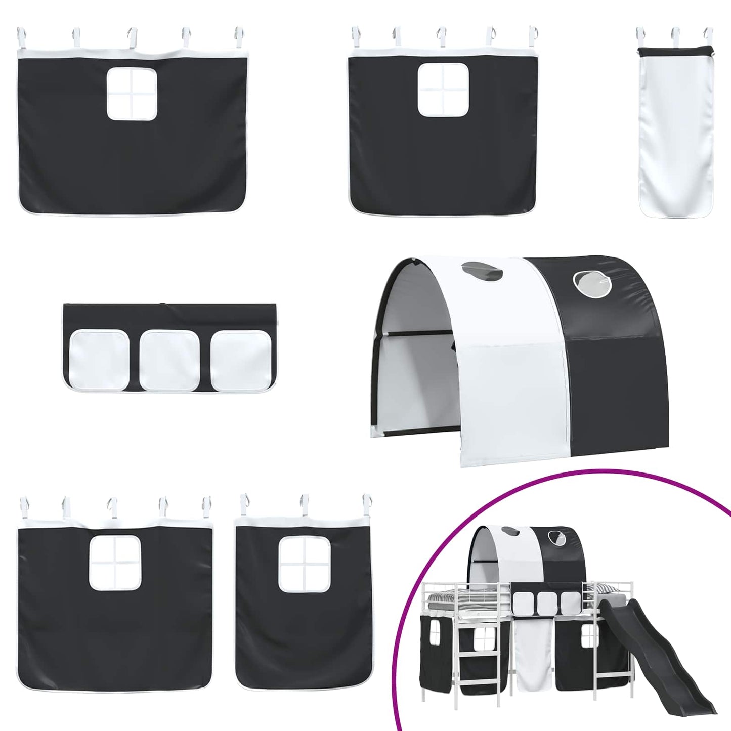 Kids'Loft Bed Frame White and Black 90 x 190 cm Metal