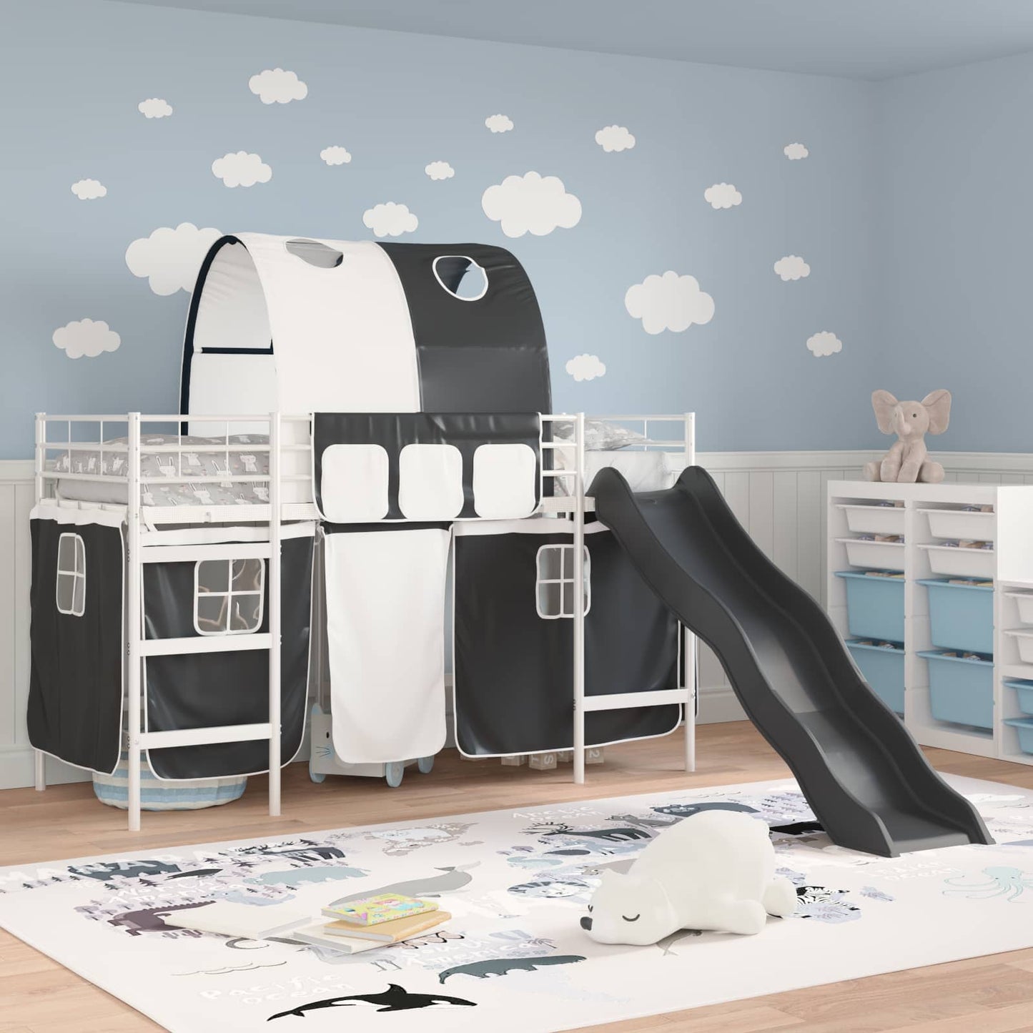 Kids'Loft Bed Frame White and Black 99.5 x 190 cm Metal
