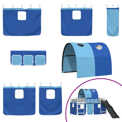 Kids'Loft Bed Frame with Curtains, Arch, Slide White and Blue