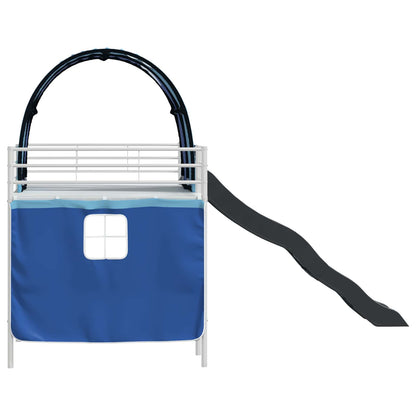 Kids'Loft Bed Frame with Curtains, Arch, Slide White and Blue