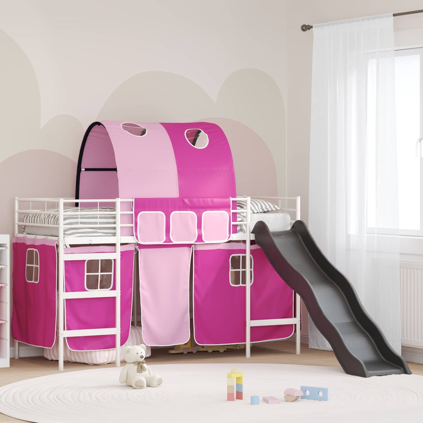 Kids'Loft Bed Frame White and Pink 90 x 190 cm Metal