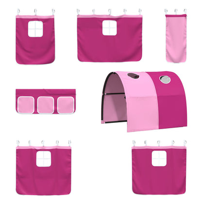 Kids'Loft Bed Frame with Curtains, Arch, Slide White and Pink