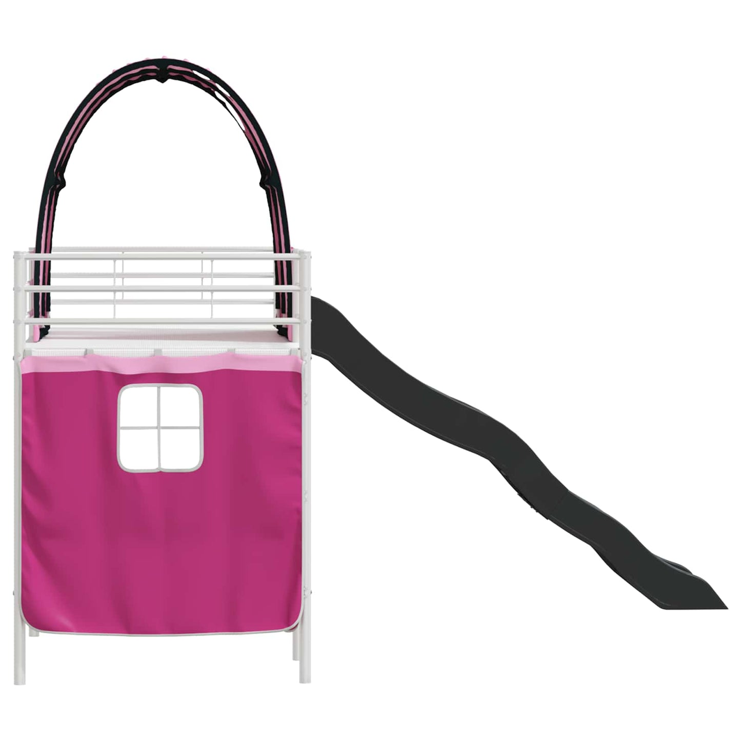 Kids'Loft Bed Frame with Curtains, Arch, Slide White and Pink