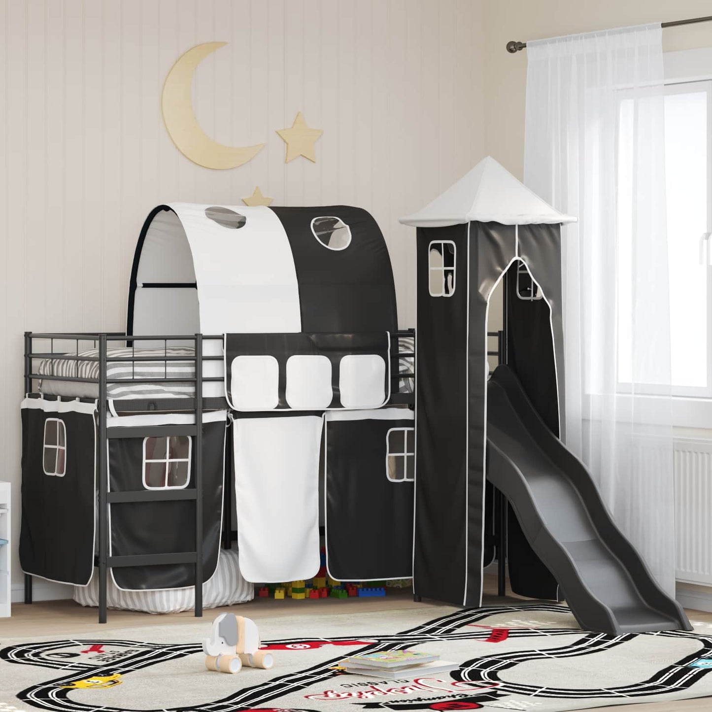 Kids'Loft Bed Frame Black 99.5 x 190 cm Metal