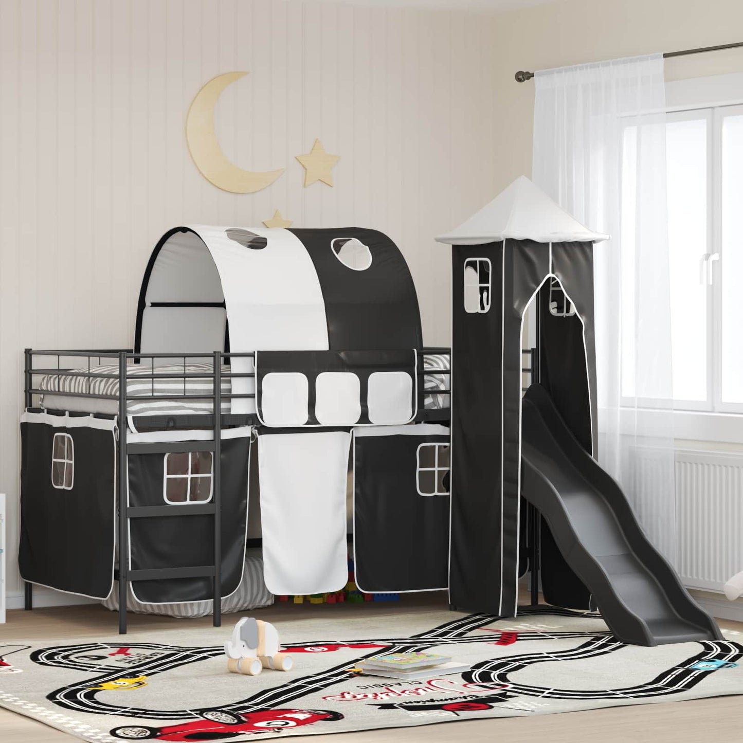Kids'Loft Bed Frame Black 99.5 x 200 cm Metal