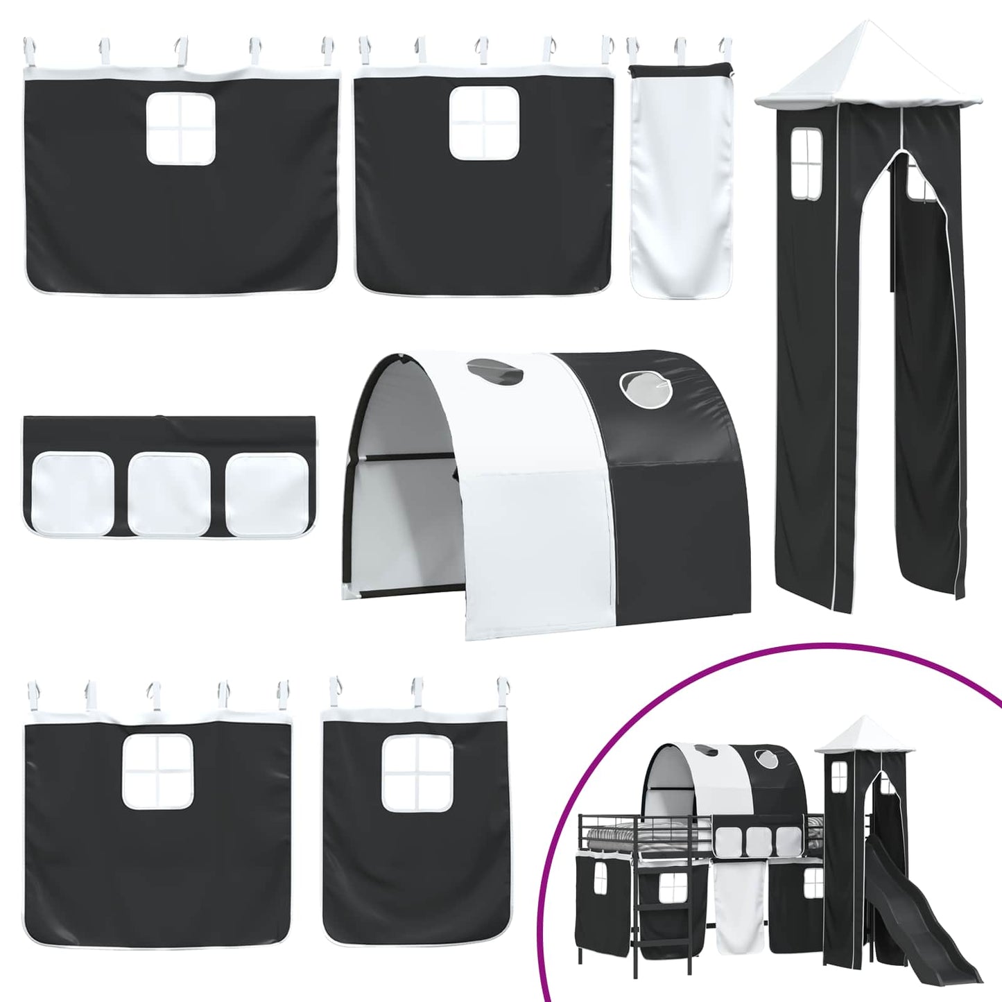 Kids'Loft Bed Frame Black 99.5 x 200 cm Metal