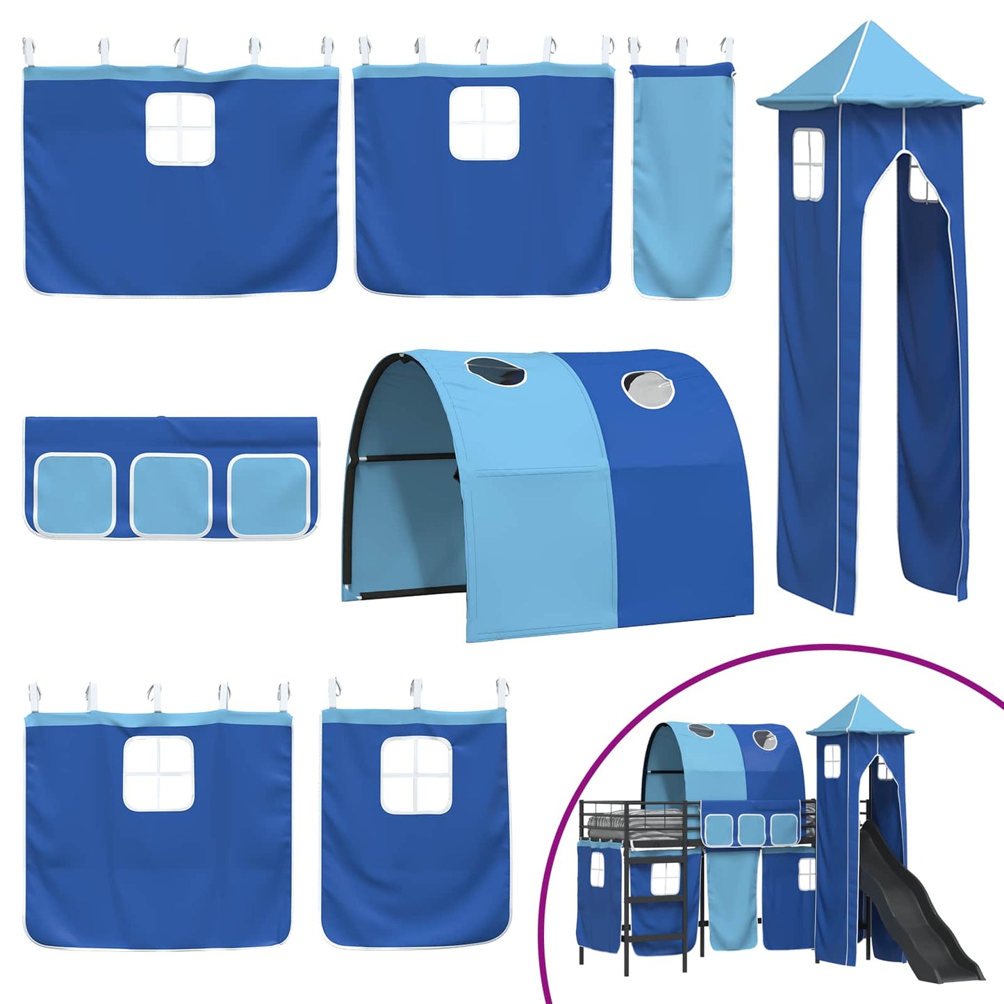 Kids'Loft Bed Frame Black and Blue 75 x 190 cm Metal