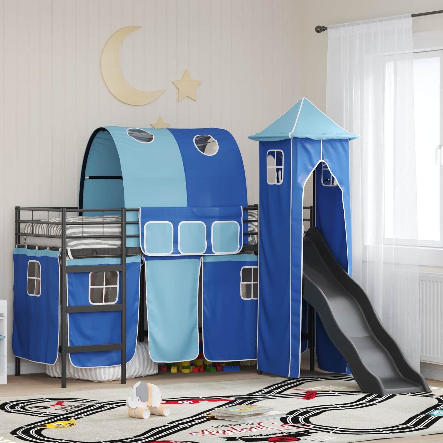 Kids'Loft Bed Frame Black and Blue 99.5 x 190 cm Metal