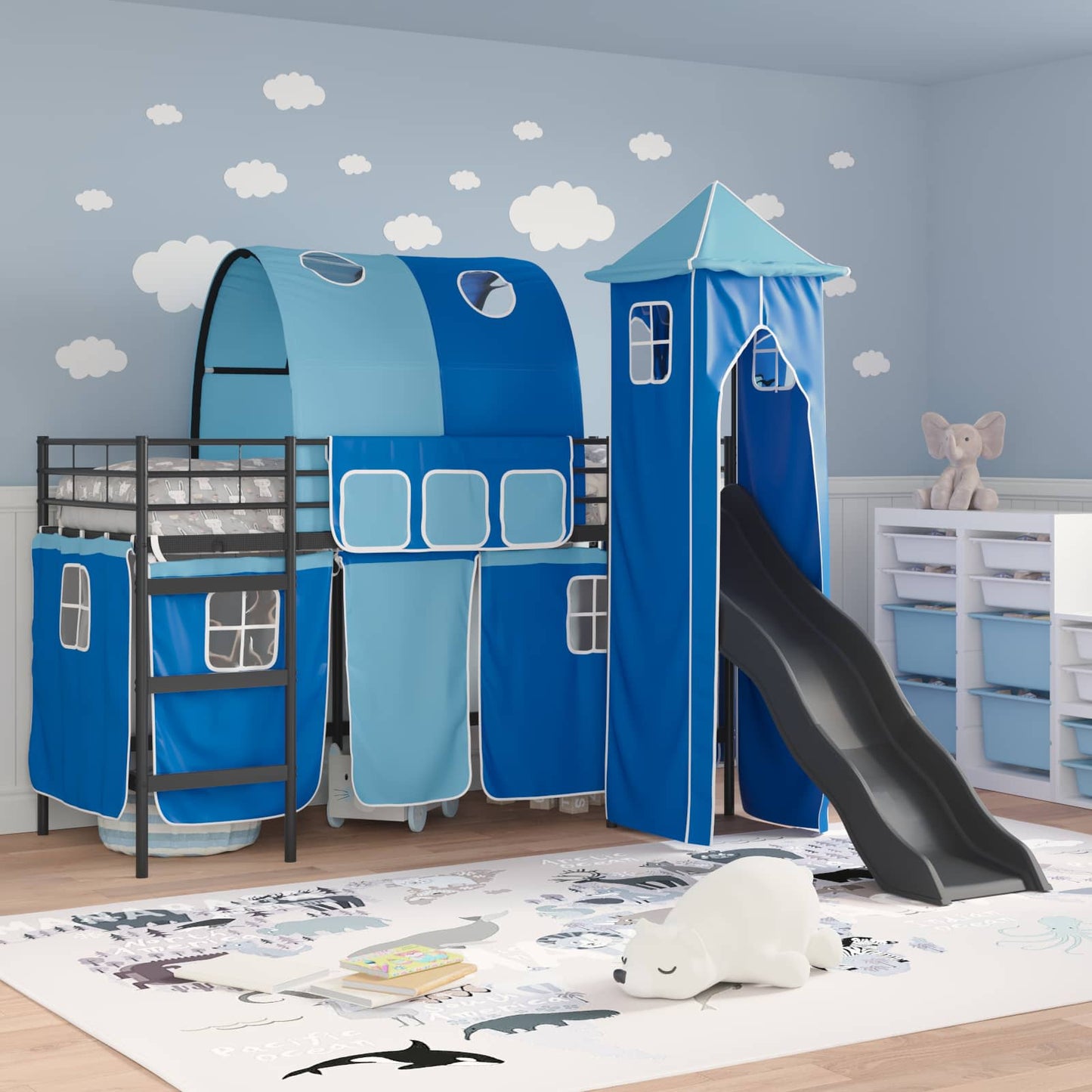 Kids'Loft Bed Frame Black and Blue 99.5 x 190 cm Metal