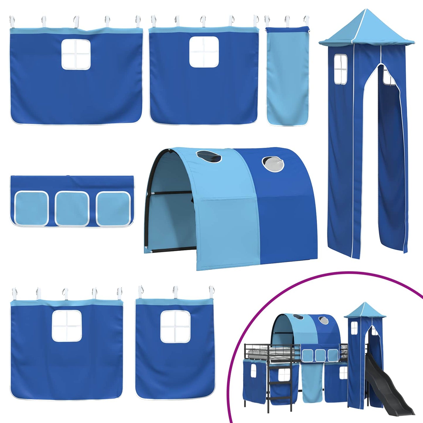 Kids'Loft Bed Frame Black and Blue 99.5 x 200 cm Metal