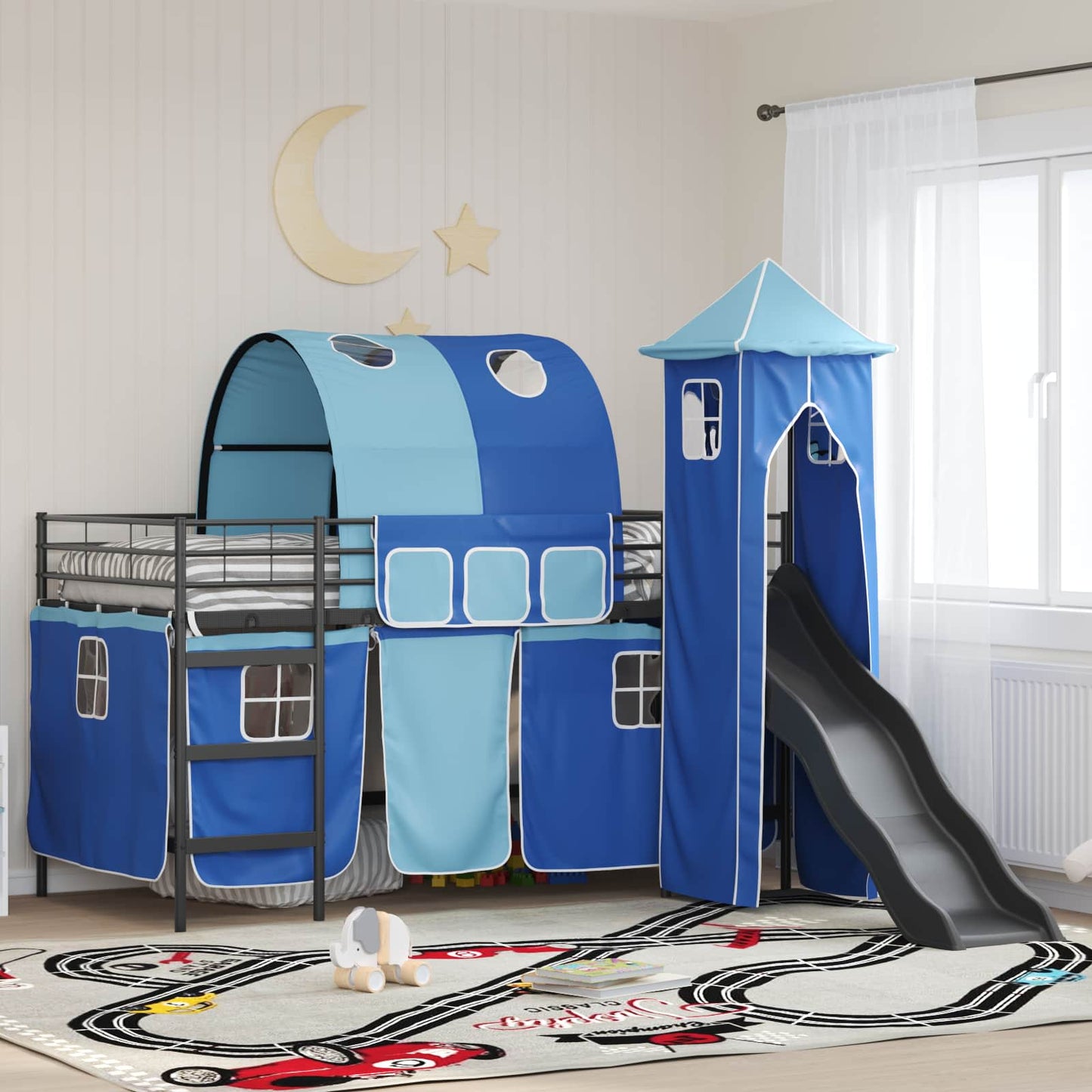 Kids'Loft Bed Frame Black and Blue 107 x 200 cm Metal