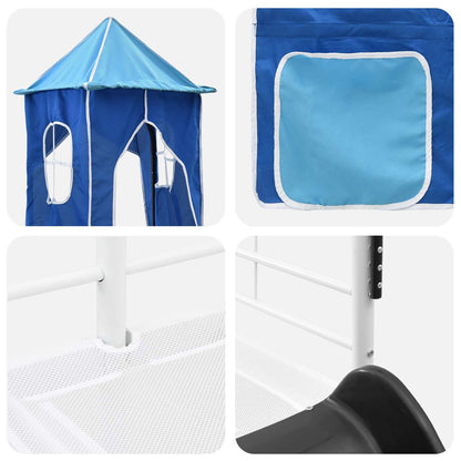 Kids'Loft Bed Frame with Curtains, Arch, Slide, Tower