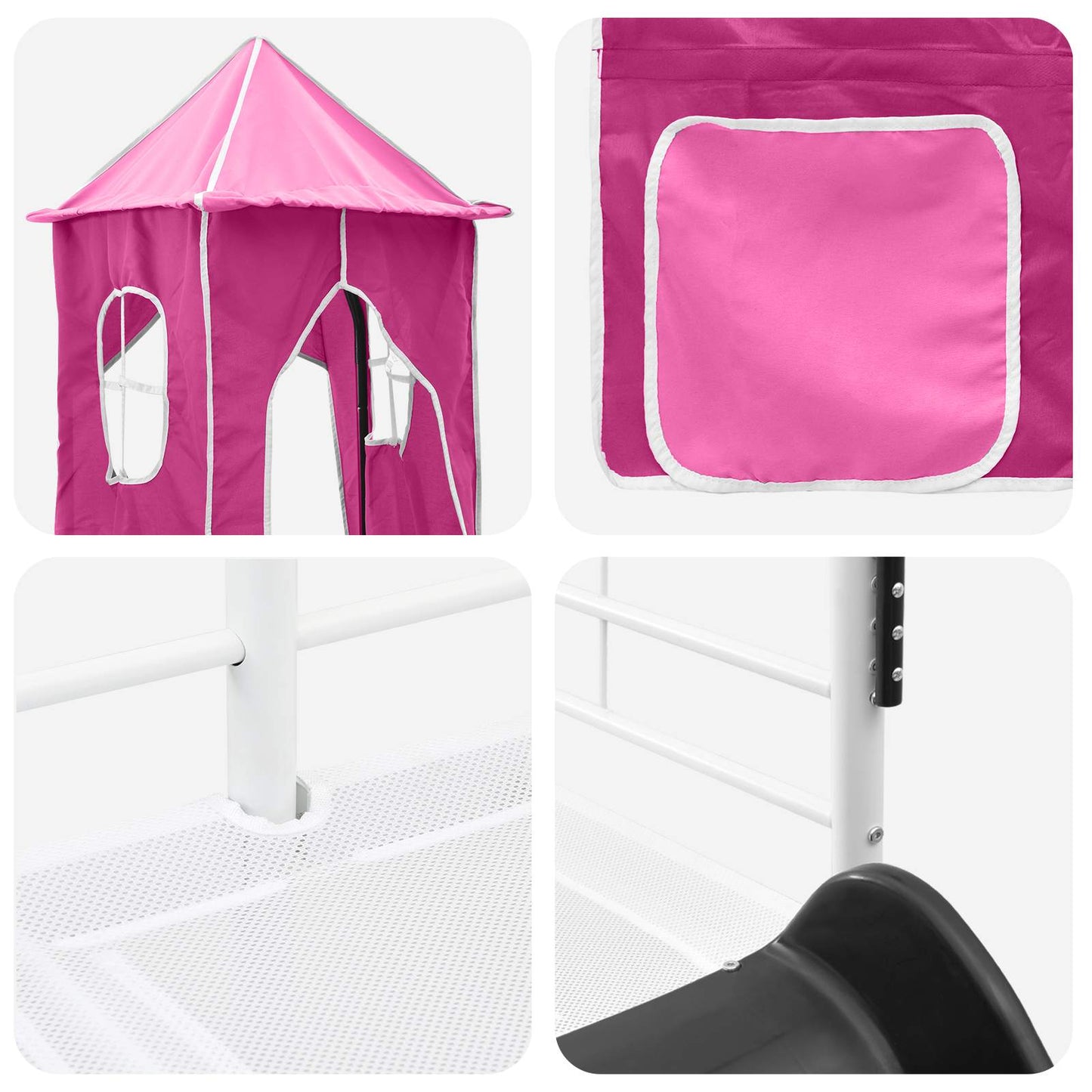 Kids'Loft Bed Frame White and Pink 90 x 190 cm Metal