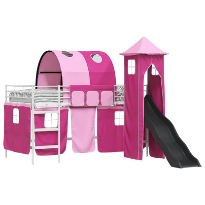 Kids'Loft Bed Frame White and Pink 90 x 200 cm Metal