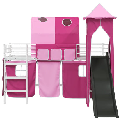 Kids'Loft Bed Frame White and Pink 99.5 x 200 cm Metal