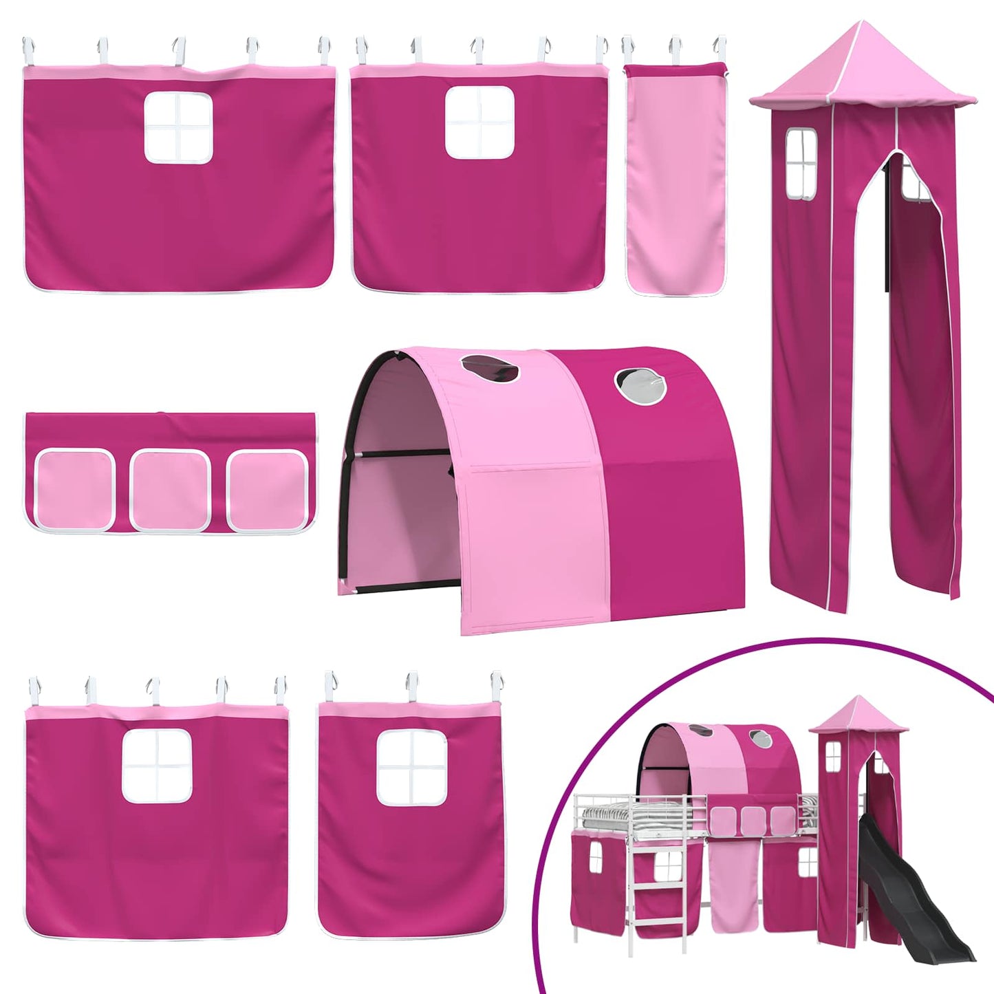 Kids'Loft Bed Frame White and Pink 99.5 x 200 cm Metal