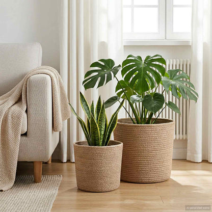 Plant Pot Set 2 pcs Natural Ø 28 x 28 cm 100% Tossa Jute