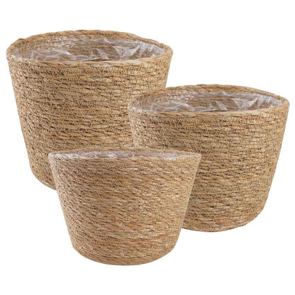 Seagrass Plant Baskets 3 pcs Natural Ø26 x 19 cm 100% Seagrass