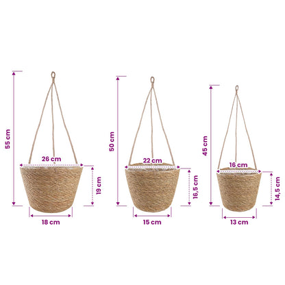Seagrass Plant Baskets 3 pcs Natural Ø26 x 19 cm 100% Seagrass