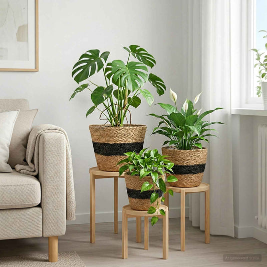 3 pcs Natural and Black Ø26 x 19 cm 100% Seagrass