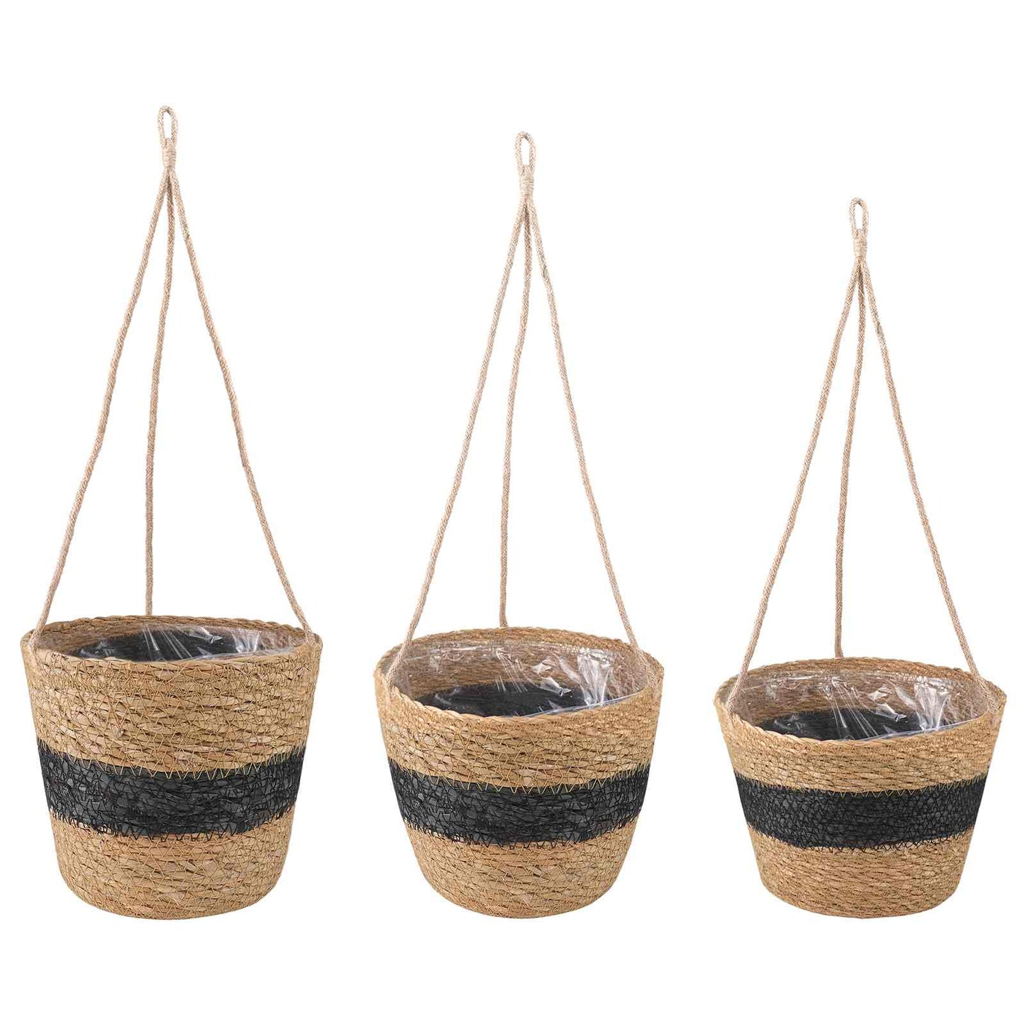 Seagrass Plant Baskets 3 pcs Natural and Black Ø26 x 19 cm
