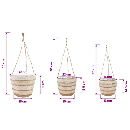 Seagrass Plant Baskets 3 pcs Natural,White and Beige