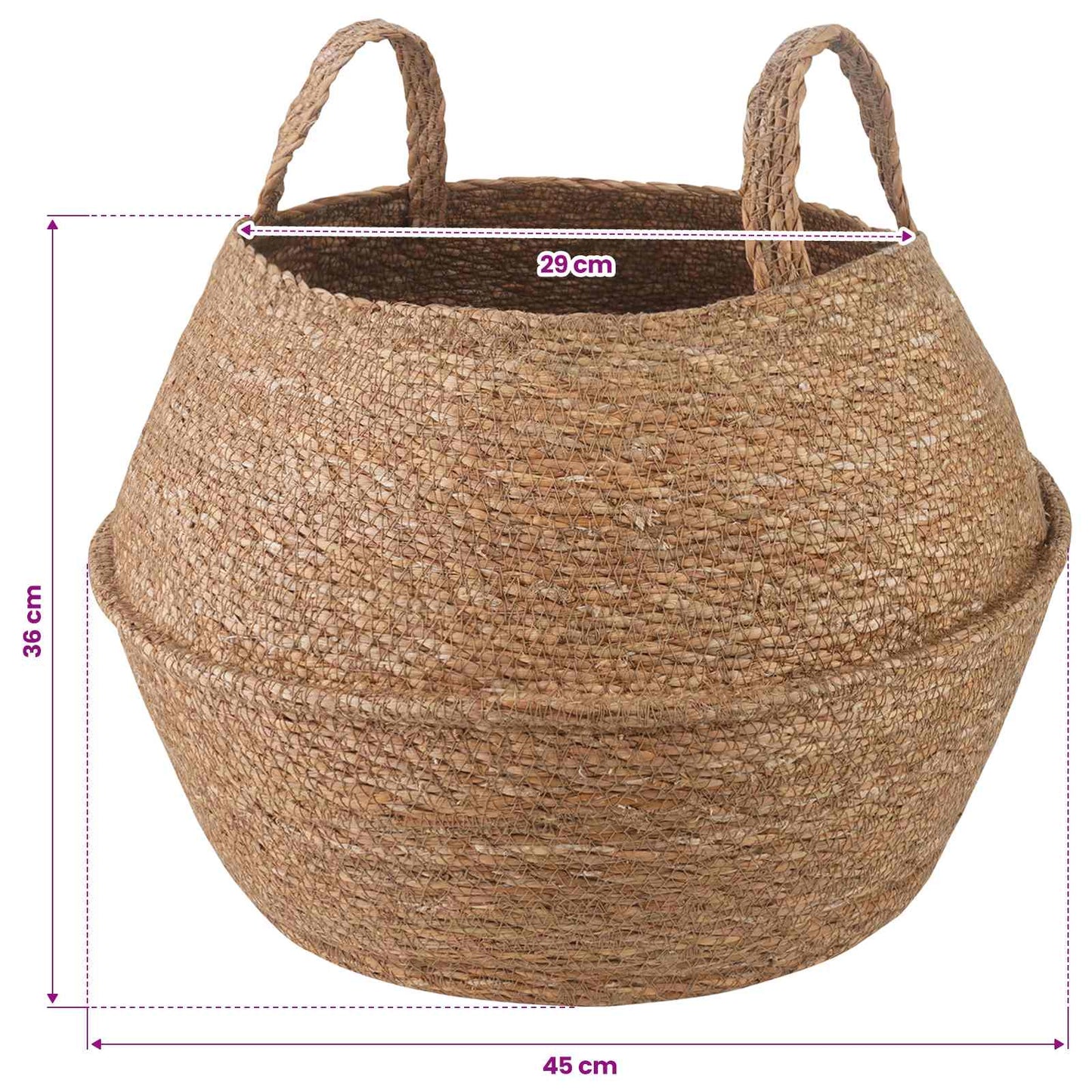 Plant Pot with Handles Natural Ø 45 x 36 cm 100% Seagrass