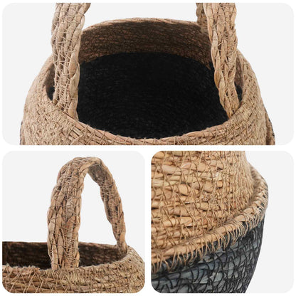 Plant Pot with Handles Black Ø 22 x 20 cm 100% Seagrass