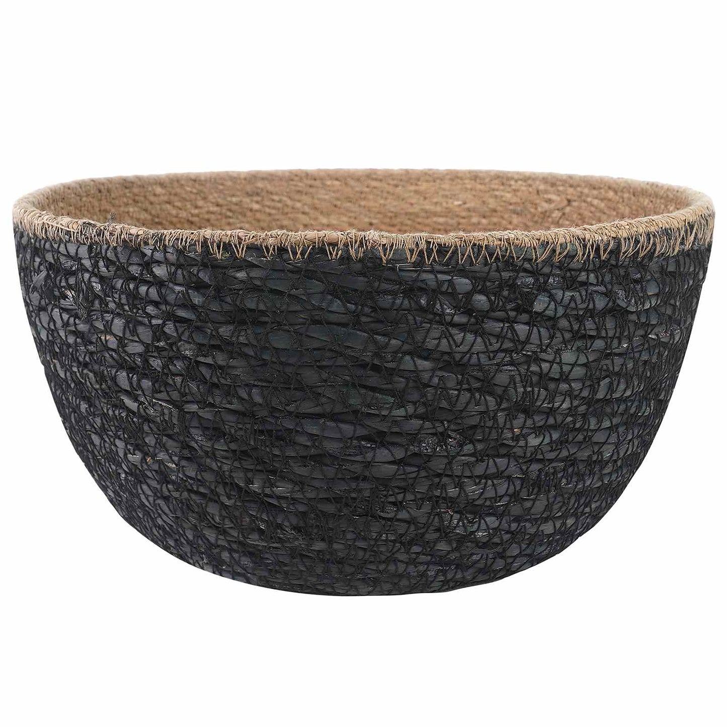 Plant Pot with Handles Black Ø 22 x 20 cm 100% Seagrass