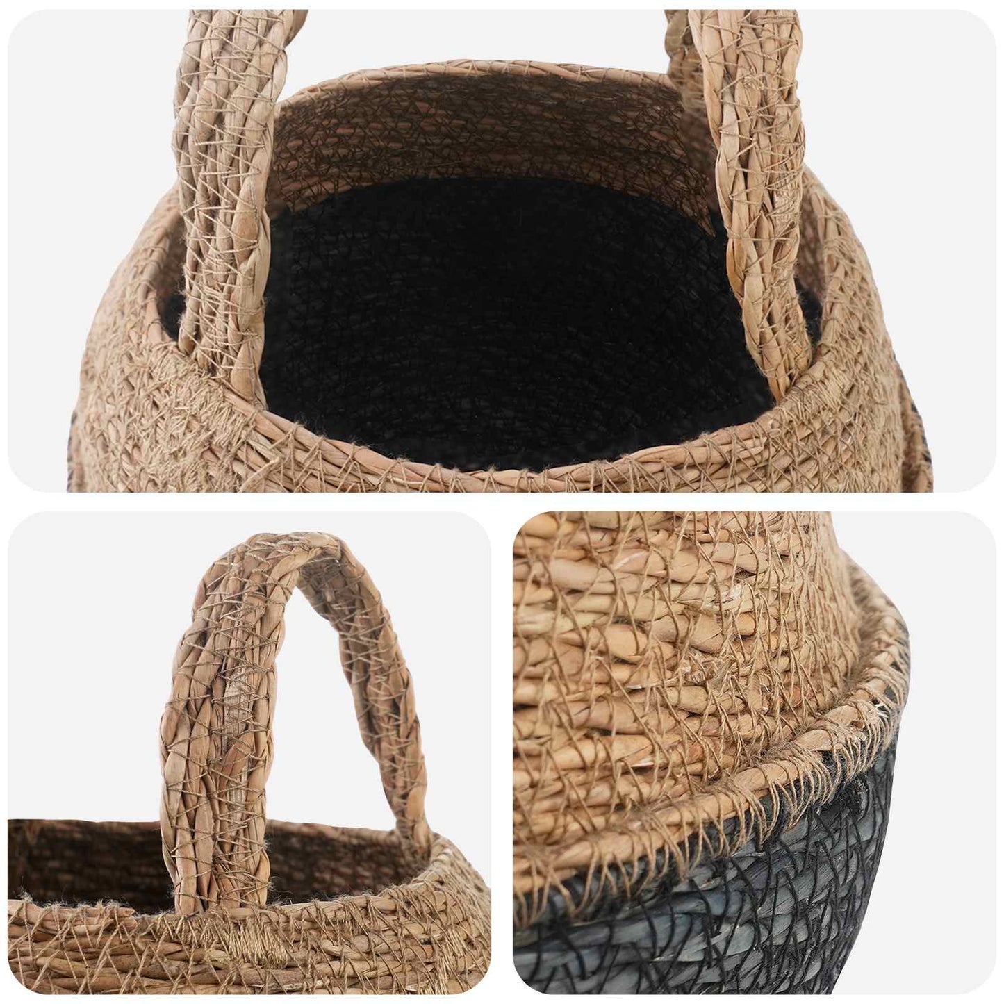 Plant Pot with Handles 2 pcs Black Ø 22 x 20 cm 100% Seagrass