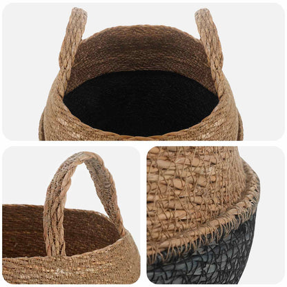 Plant Pot with Handles Black Ø 32 x 32 cm 100% Seagrass