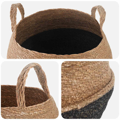 Plant Pot with Handles Black Ø 45 x 36 cm 100% Seagrass