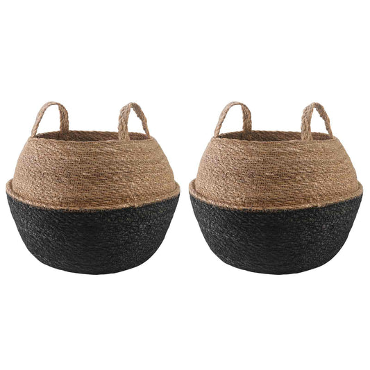 Plant Pot with Handles 2 pcs Black Ø 45 x 36 cm 100% Seagrass