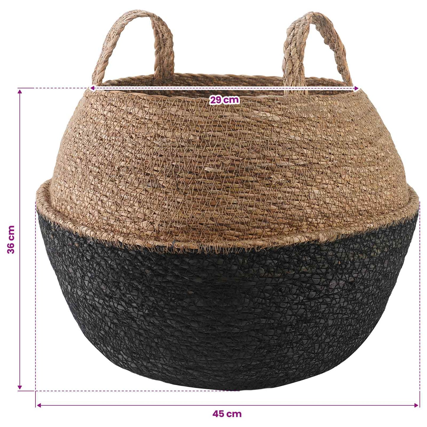 Plant Pot with Handles 2 pcs Black Ø 45 x 36 cm 100% Seagrass