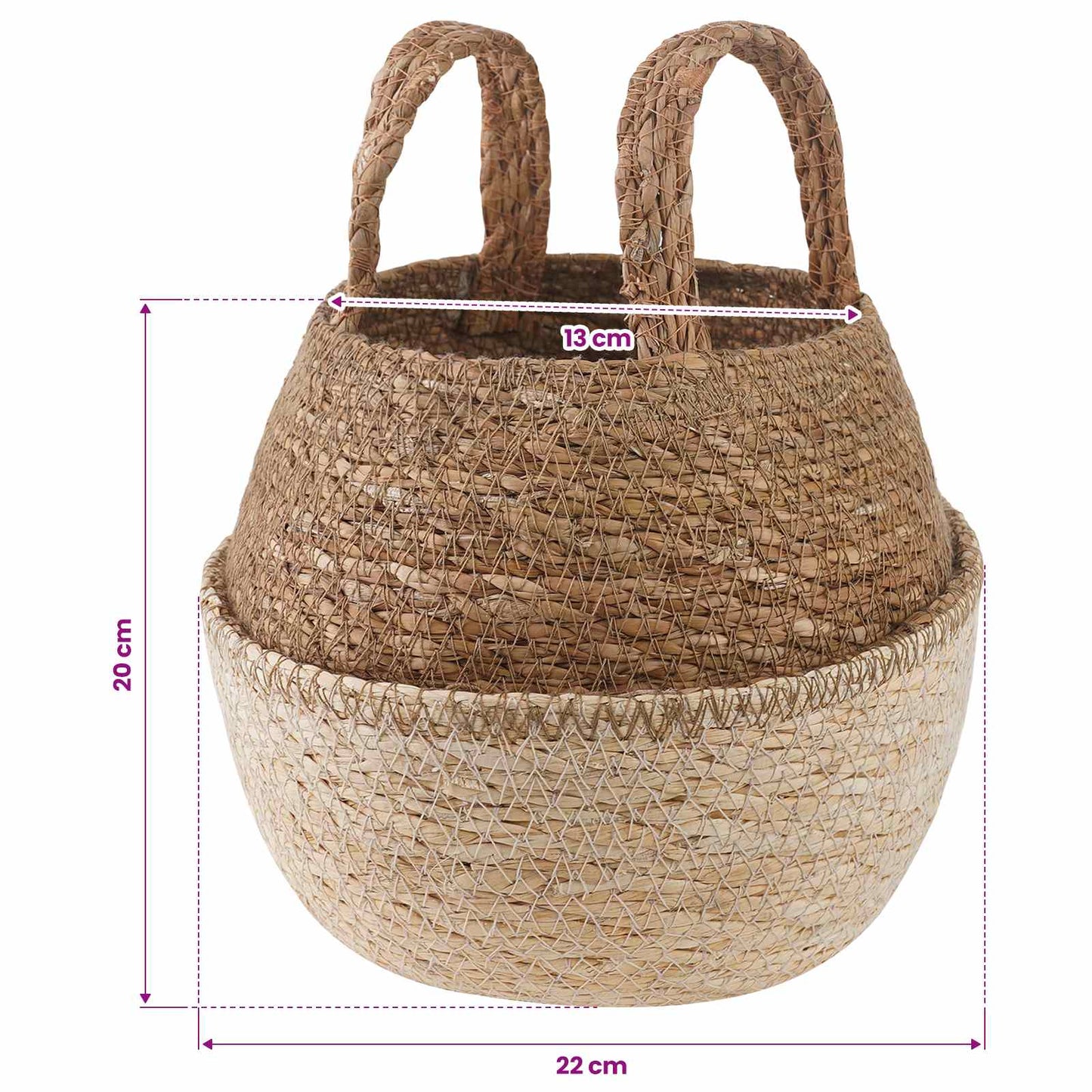 Plant Pot with Handles 2 pcs White Ø 22 x 20 cm 100% Seagrass