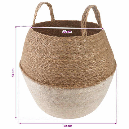 Plant Pot with Handles White Ø 32 x 32 cm 100% Seagrass