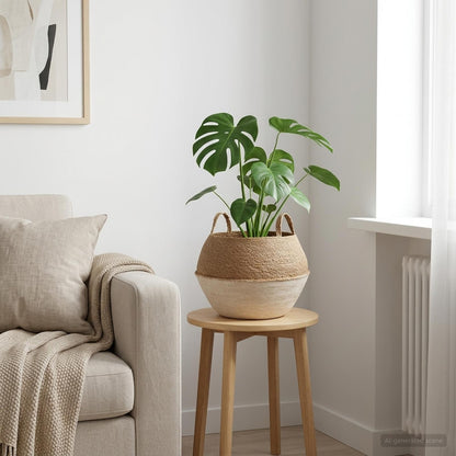Plant Pot with Handles White Ø 45 x 36 cm 100% Seagrass