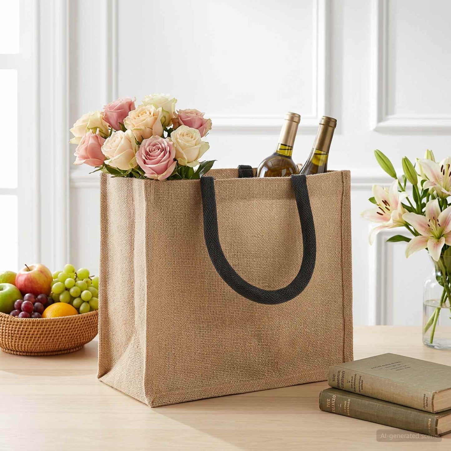 Jute Handbags 50 Natural and Black 26 x 22 x 14 cm