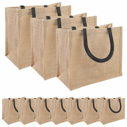 Jute Handbags 10 pcs Natural and Black 26 x 22 x 14 cm