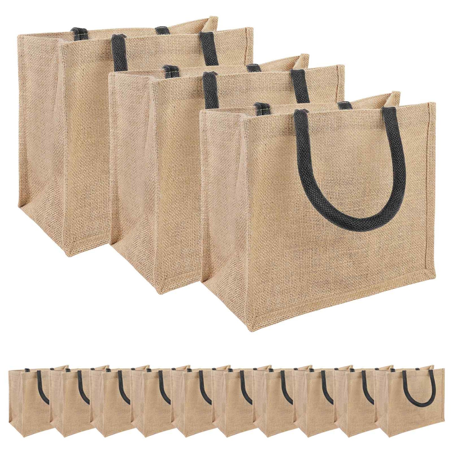 Jute Handbags 50 pcs Natural and Black 26 x 22 x 14 cm