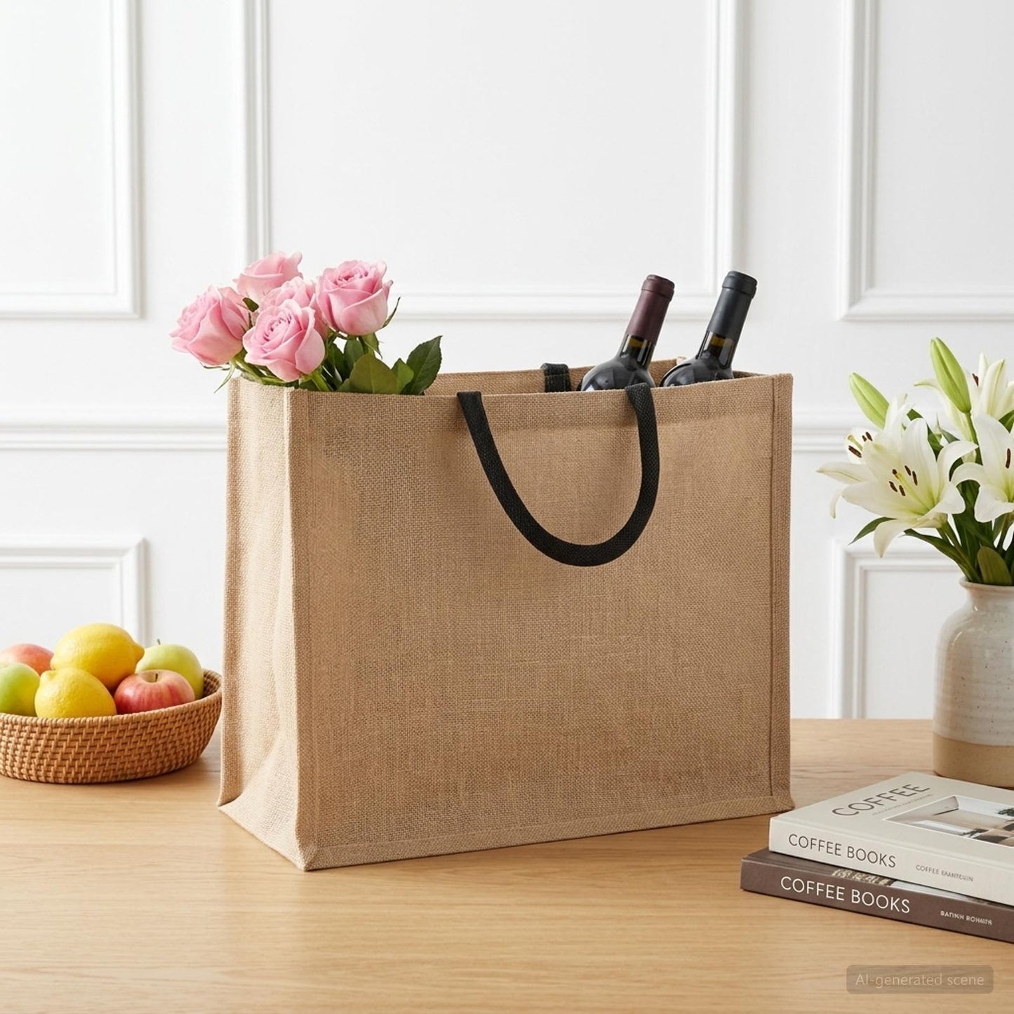 Jute Handbags 5 Natural and Black 42 x 33 x 19 cm