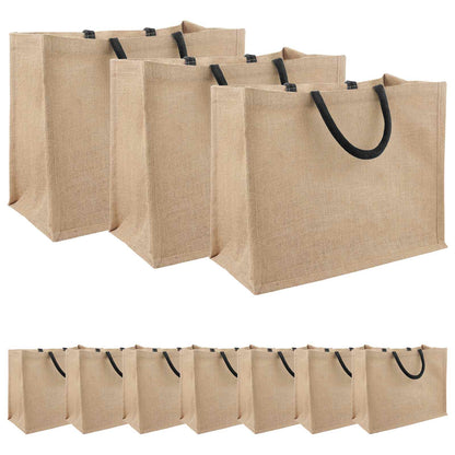 Jute Handbags 10 pcs Natural and Black 42 x 33 x 19 cm