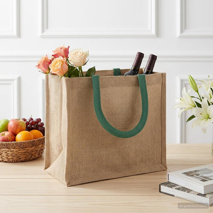 Jute Handbags 10 Natural and Green 26 x 22 x 14 cm