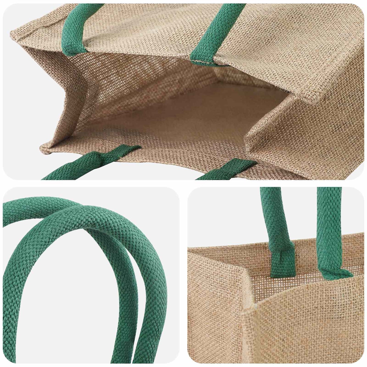 Jute Handbags 10 pcs Natural and Green 26 x 22 x 14 cm