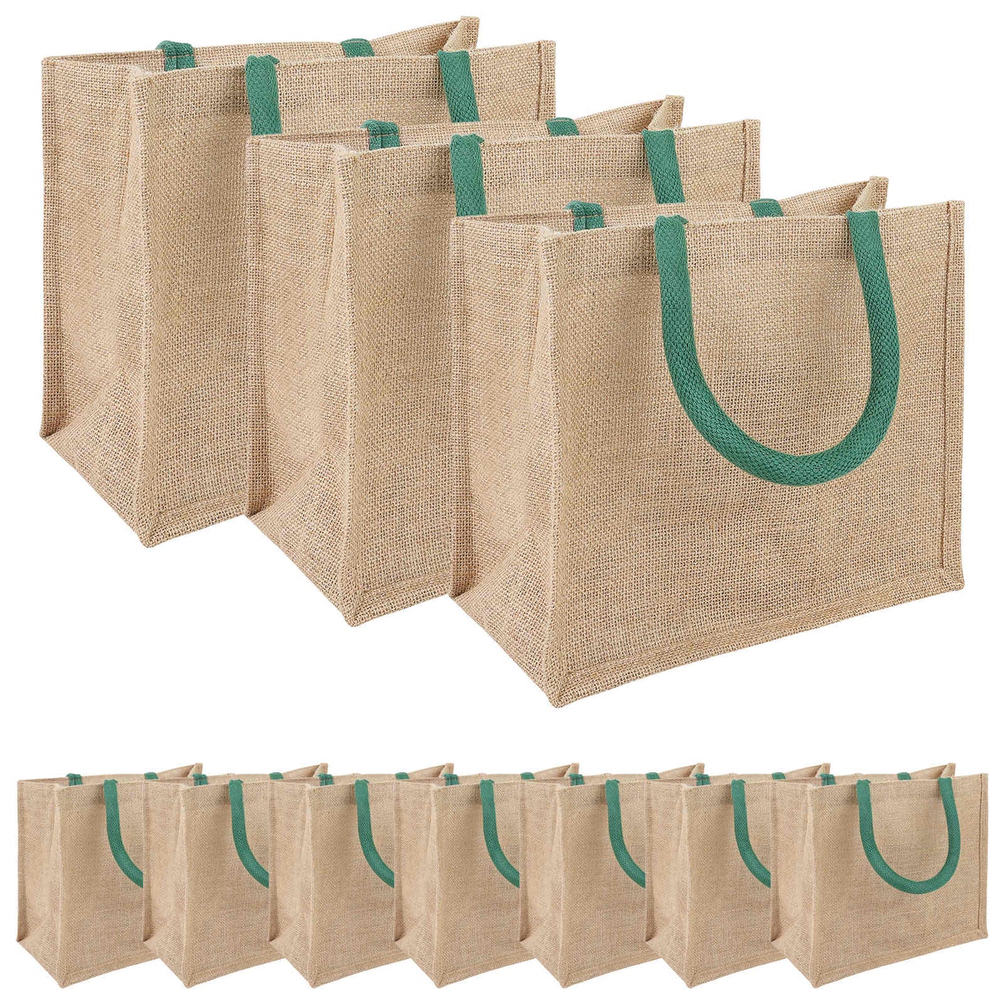Jute Handbags 10 pcs Natural and Green 26 x 22 x 14 cm
