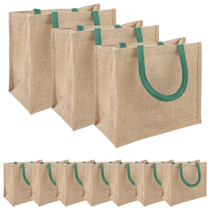 Jute Handbags 10 pcs Natural and Green 26 x 22 x 14 cm